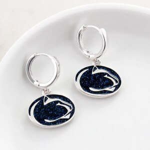 silver huggie hoop earrings with Penn State Athletic Logos